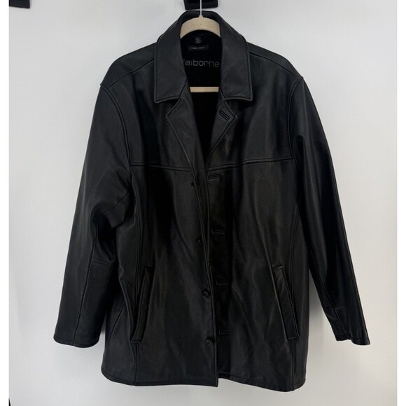 Claiborne Leather Jacket Coat Black Pebble Grain Full-Zip Men's Large Coat - Picture 1 of 16